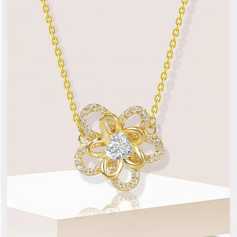925 silver sunflower pendant necklace with cross chain for women