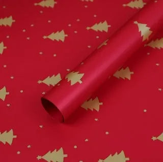 Christmas Kraft paper gift wrap with cartoon ink print, red and green patterns, 50x70cm sheet