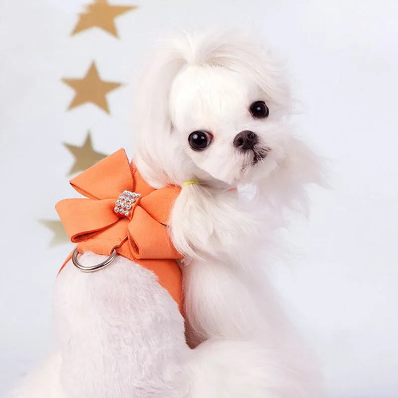Microfiber dog chest strap with bowknot collar in pink blue orange colours