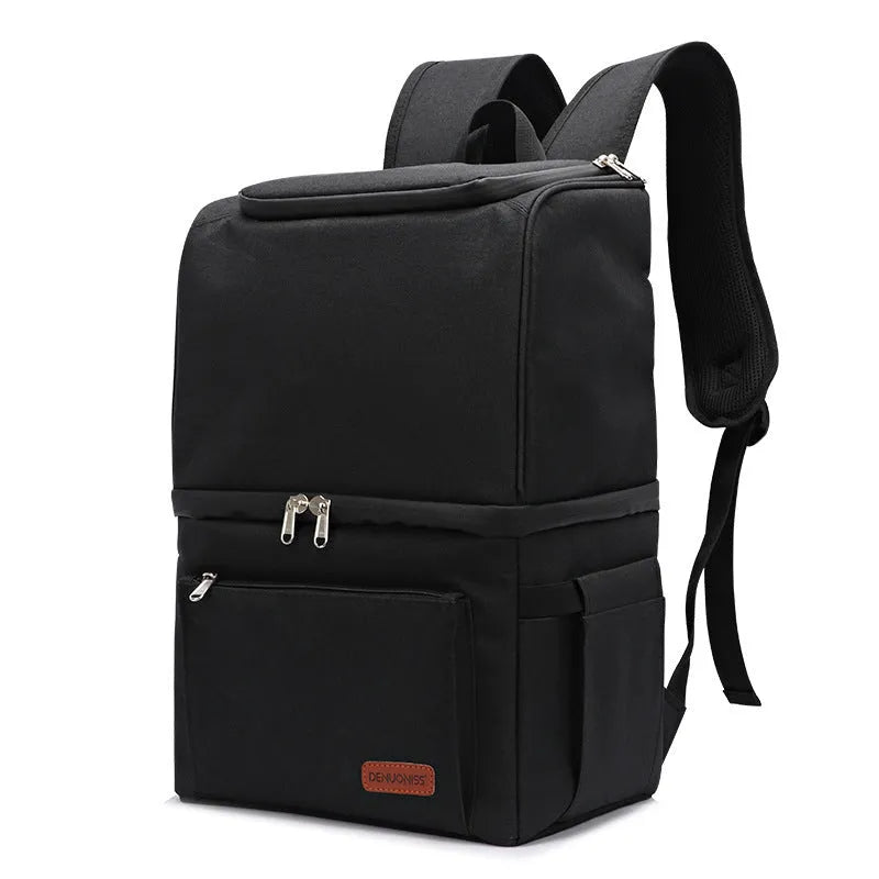 Double layer insulated picnic backpack with ice pack in blue colour showing 22L capacity