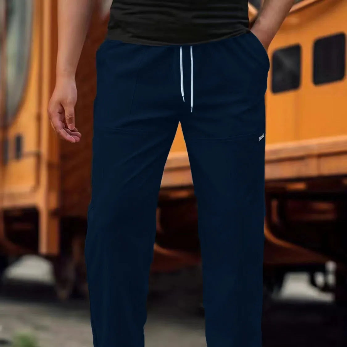 Men's polyester trousers for spring and autumn in light grey, available in sizes S to XXXL