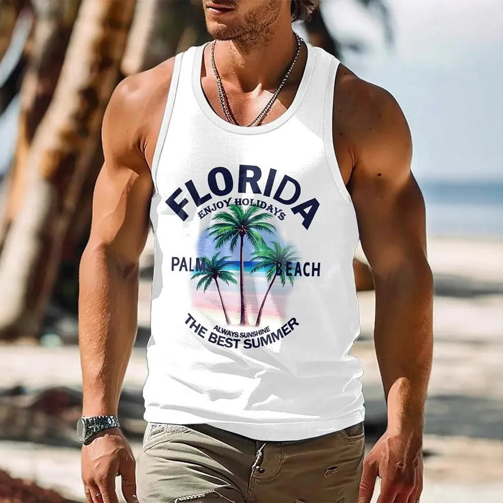 Men's 3D printed Hawaiian pattern sleeveless vest in polyester fabric
