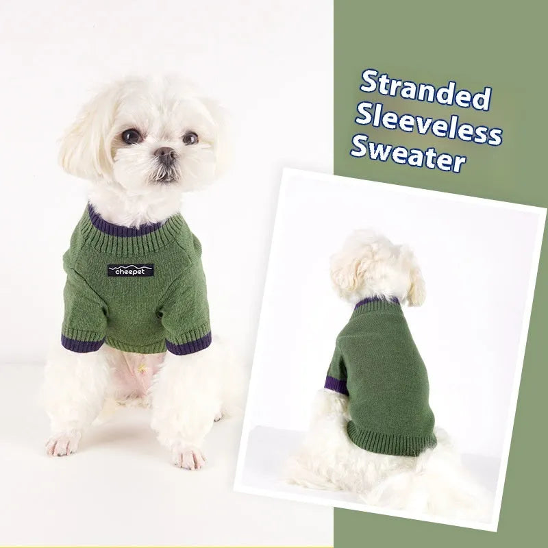 British style two-leg pet sweater for dogs and cats in wool blend, shown in Crown Blue.