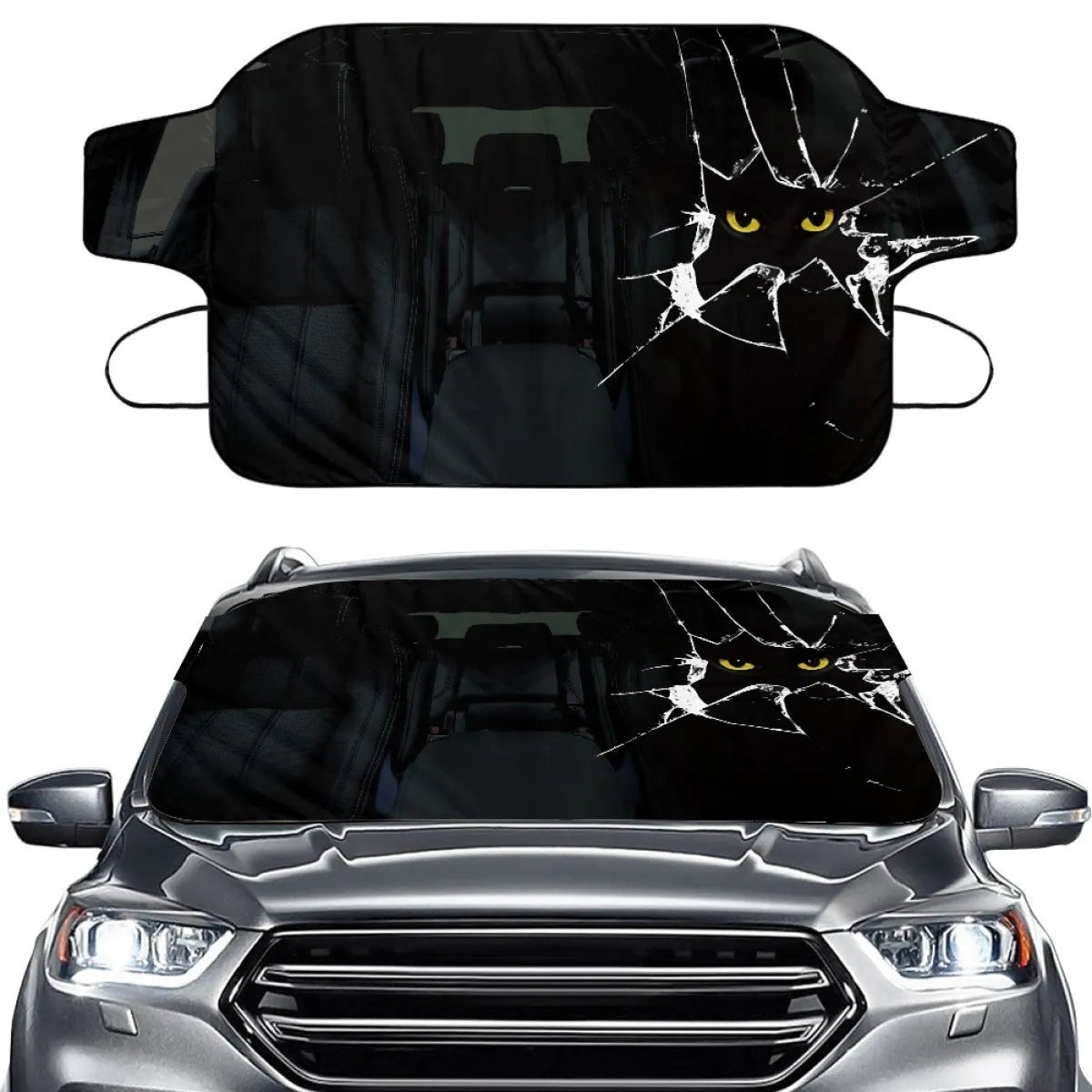 Car snow protection front gear made of aluminium film foam polyester fabric with lanyard installation system