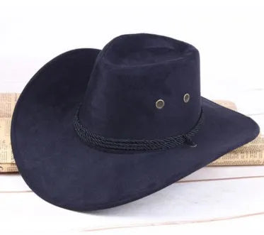 Summer men's cowboy hat in imitation leather velvet with 10cm brim, 59cm circumference
