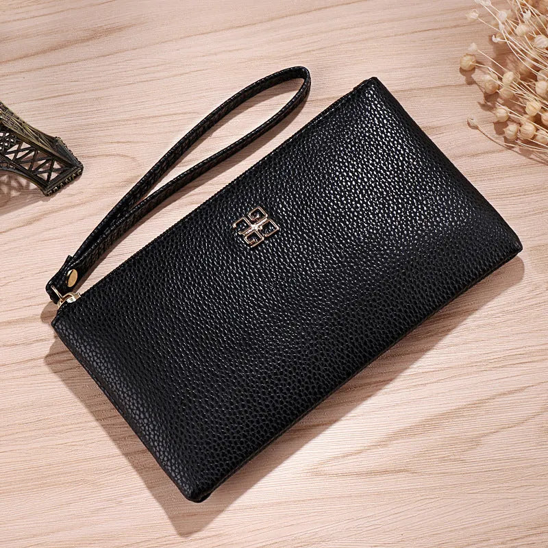 Long 55-inch PU leather phone wallet handbag with zipper closure in multiple colour options