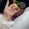 Women's sweet bow pearl necklace with geometric design on adjustable 31-40cm chain