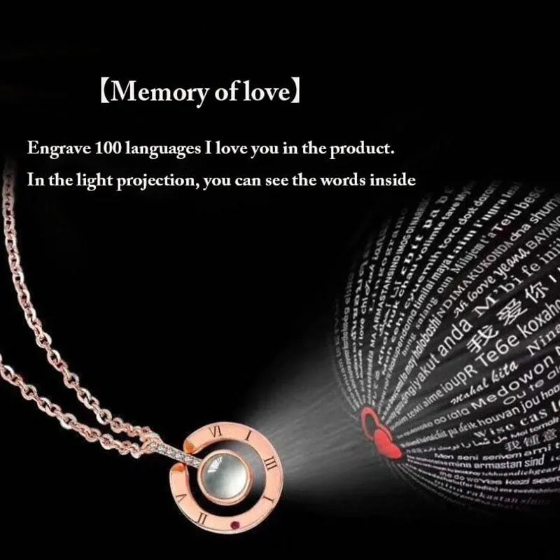 I Love You necklace with zircon pendant in silver, 100 languages design, chain length 40+5 cm