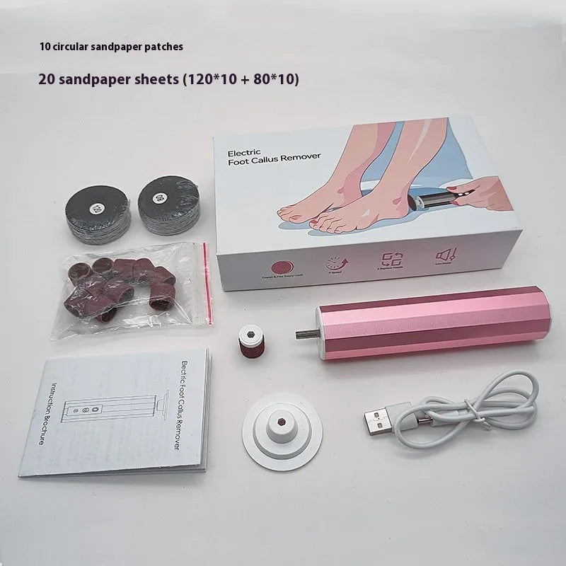 Callus exfoliating manicure equipment kit with grinding wheels in pink, black, or purple colour options