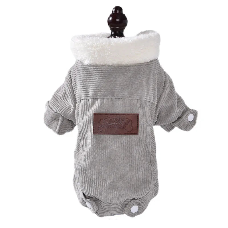 Grey fleece lined lambswool dog vest with wool lining for winter warmth