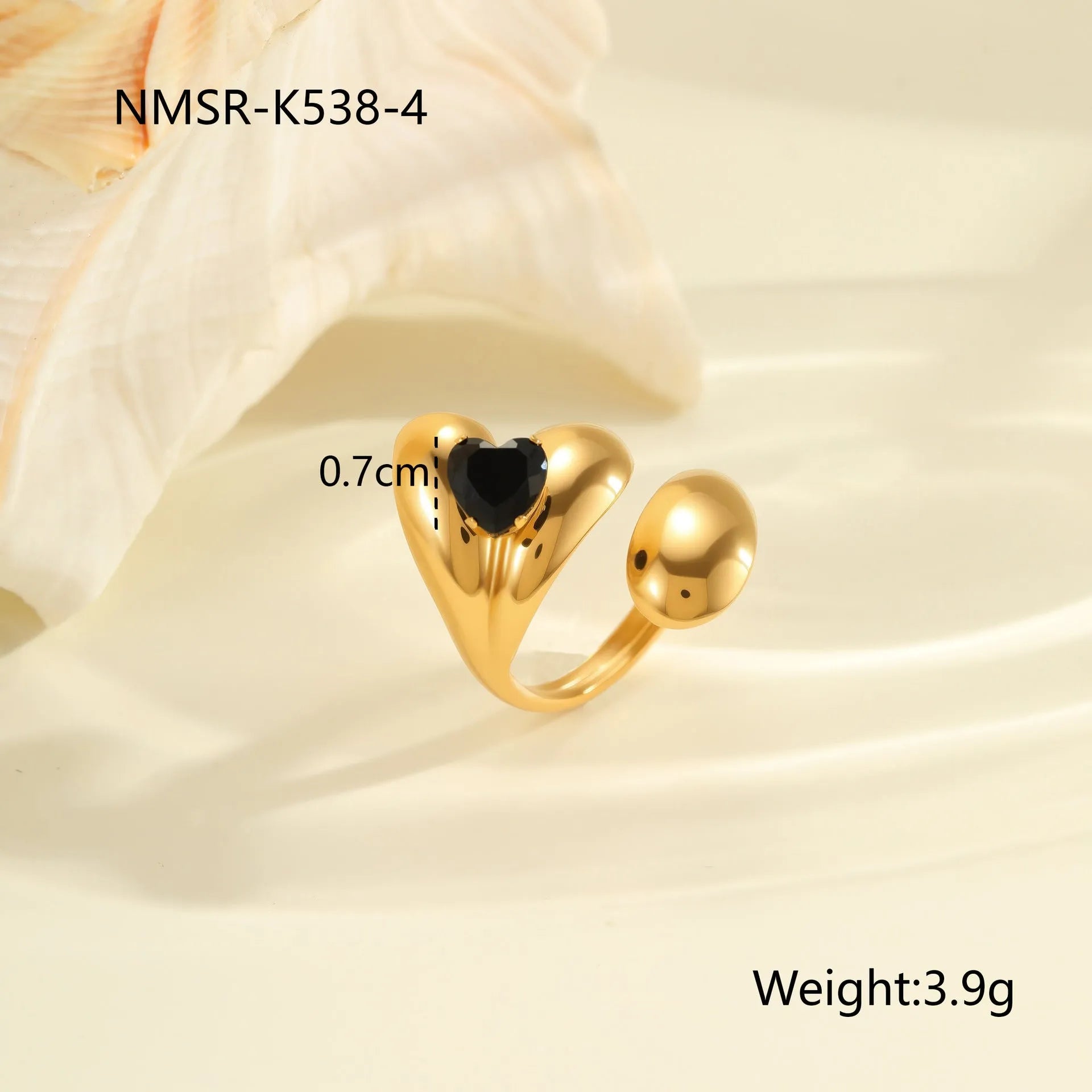 Geometric open mouth stainless steel ring with zircon stones and electroplated finish