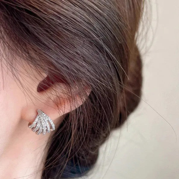 Women's geometric line design earrings in platinum zircon with electroplated finish