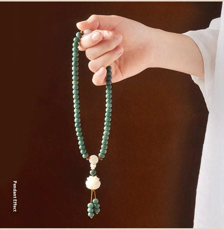 Natural bodhi seed bracelet with double ring safety buckle and lotus bead design