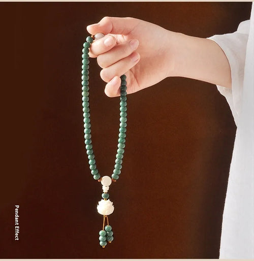 Natural bodhi seed bracelet with double ring safety buckle and lotus bead design