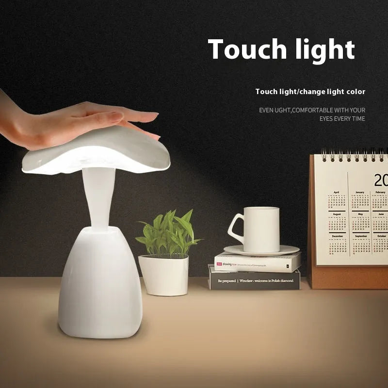 White modern LED desk lamp with touch control and built-in battery for bedroom study lighting