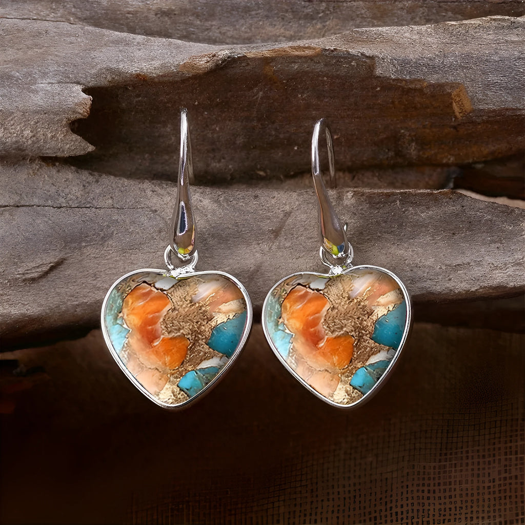 Silver alloy vintage bohemian love pendant drop earrings with water droplet shape