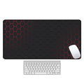 Large natural rubber desk mat with printed pattern, shown on a desk with keyboard and mouse.
