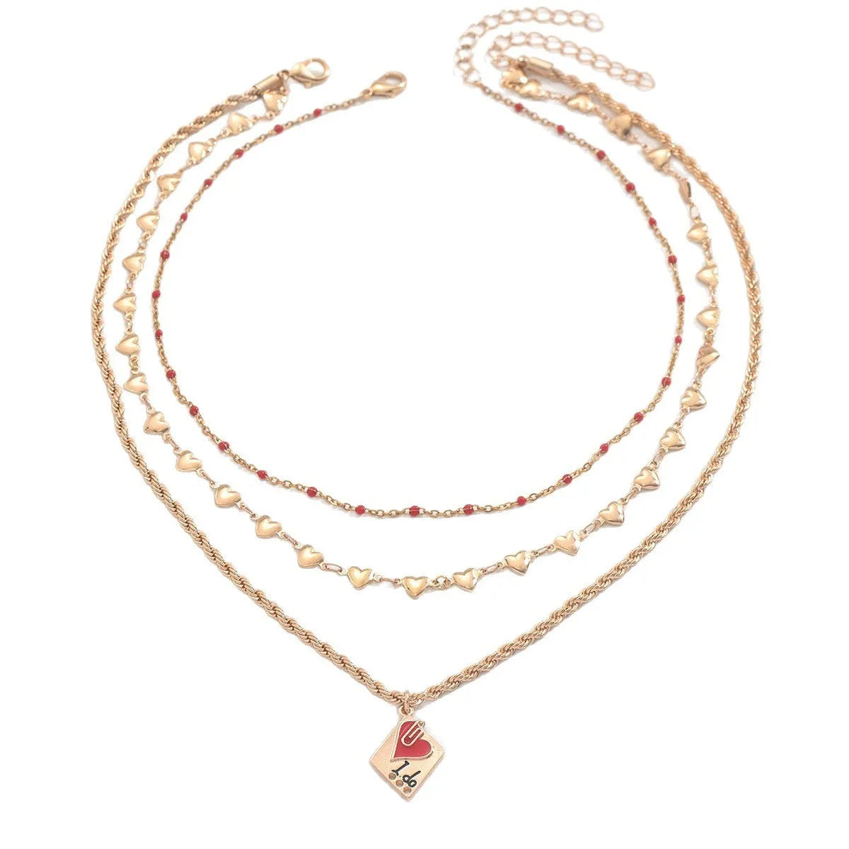Women's three-layer geometric love necklace with heart pendant on adjustable clavicle chain
