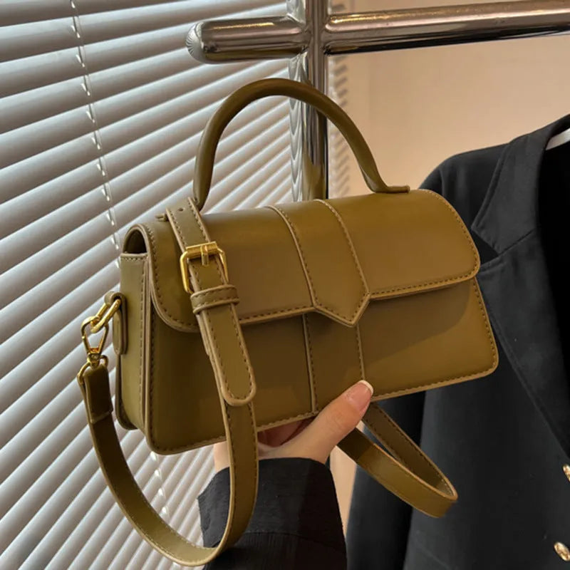 Women's PU messenger bag in horizontal square shape with file compartment interior