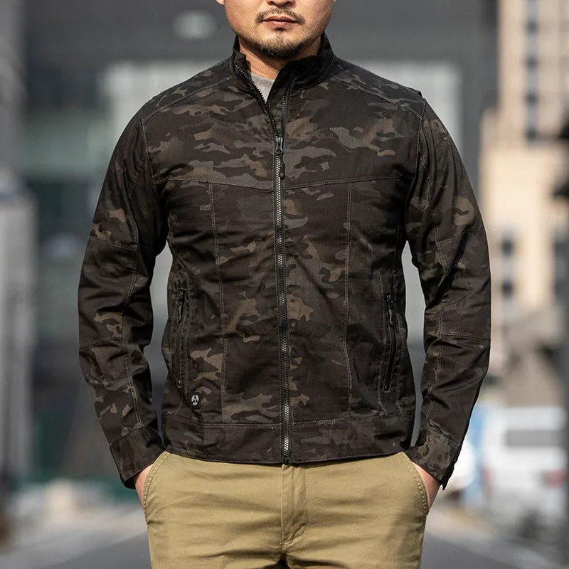 Men's tactical camouflage jacket in wear-resistant polyester fabric available in multiple colours and sizes
