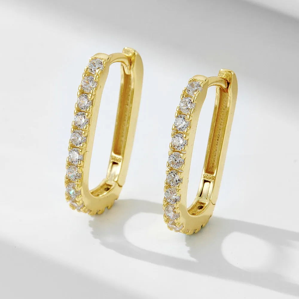 Sterling silver oval zircon geometric ear clip earrings in yellow and white options
