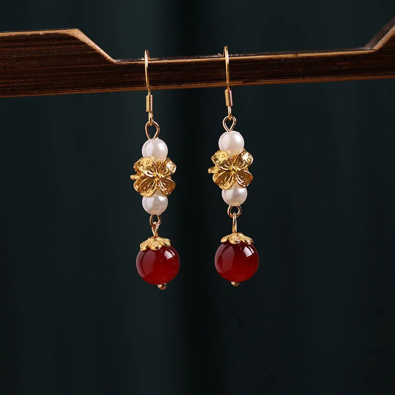 Vintage court style Han cheongsam antique earrings with geometric shape in retro colour