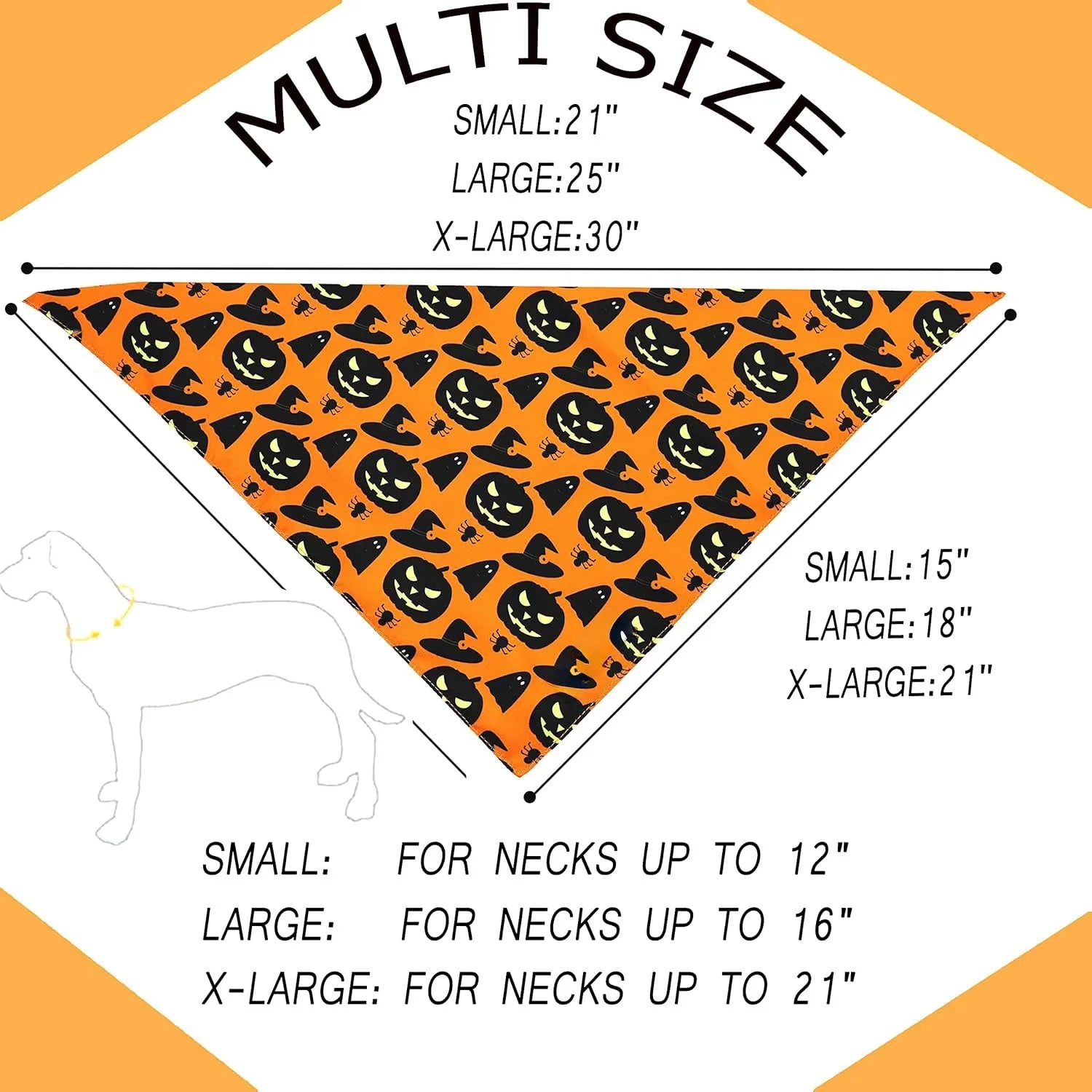 Reversible black and orange Halloween dog bandana with pumpkin and spider web patterns laid flat