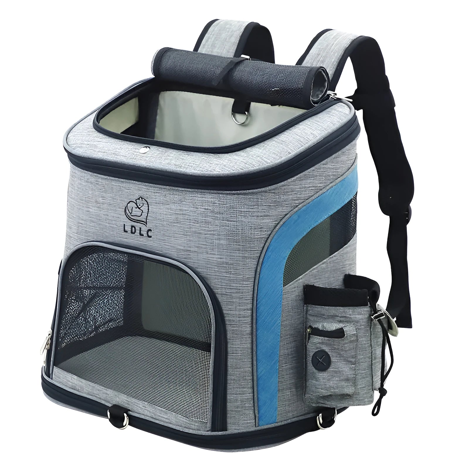 Breathable nylon pet backpack for pets up to 20 kg in grey colour with medium-to-hard structure