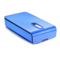 Blue UV phone sterilizer disinfection machine with open lid showing interior chamber