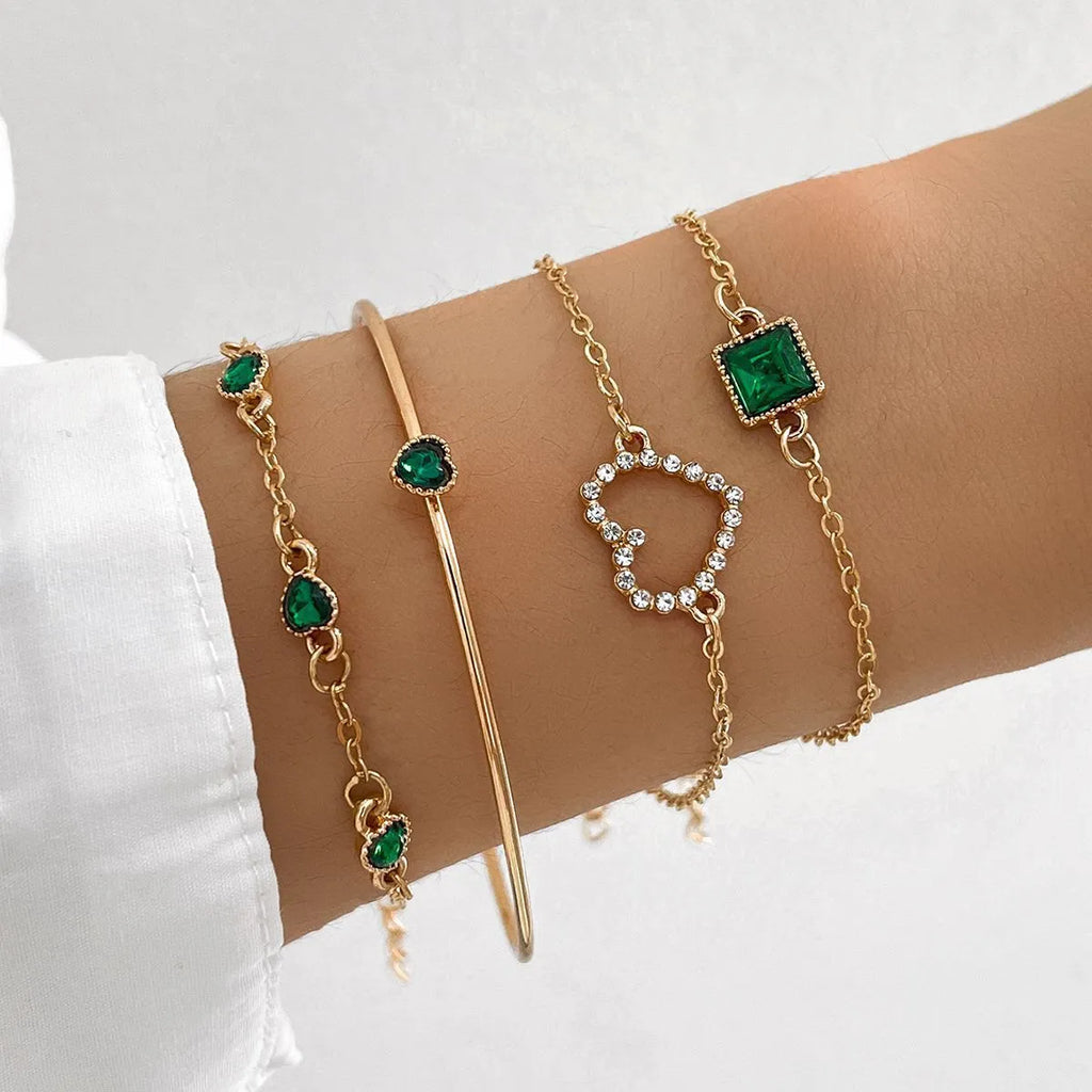 Alloy square rhinestone bracelet with round crystals exotic style S1158HB emerald green colour