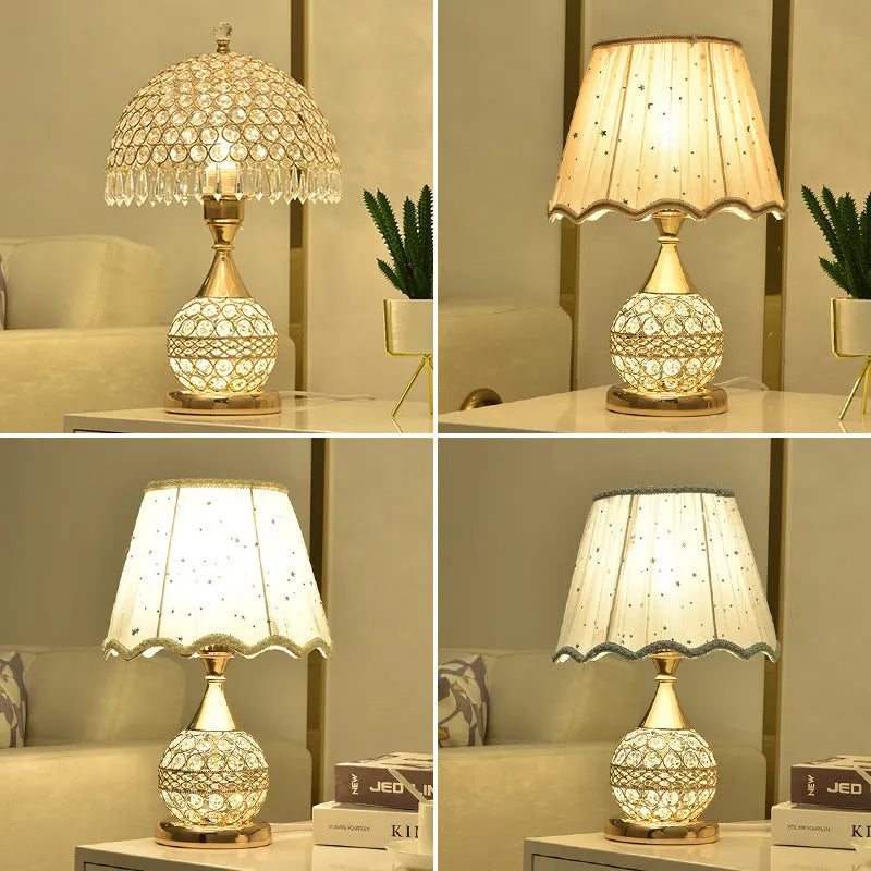 Gold crystal desk lamp with electroplated iron base and remote control for bedroom bedside lighting