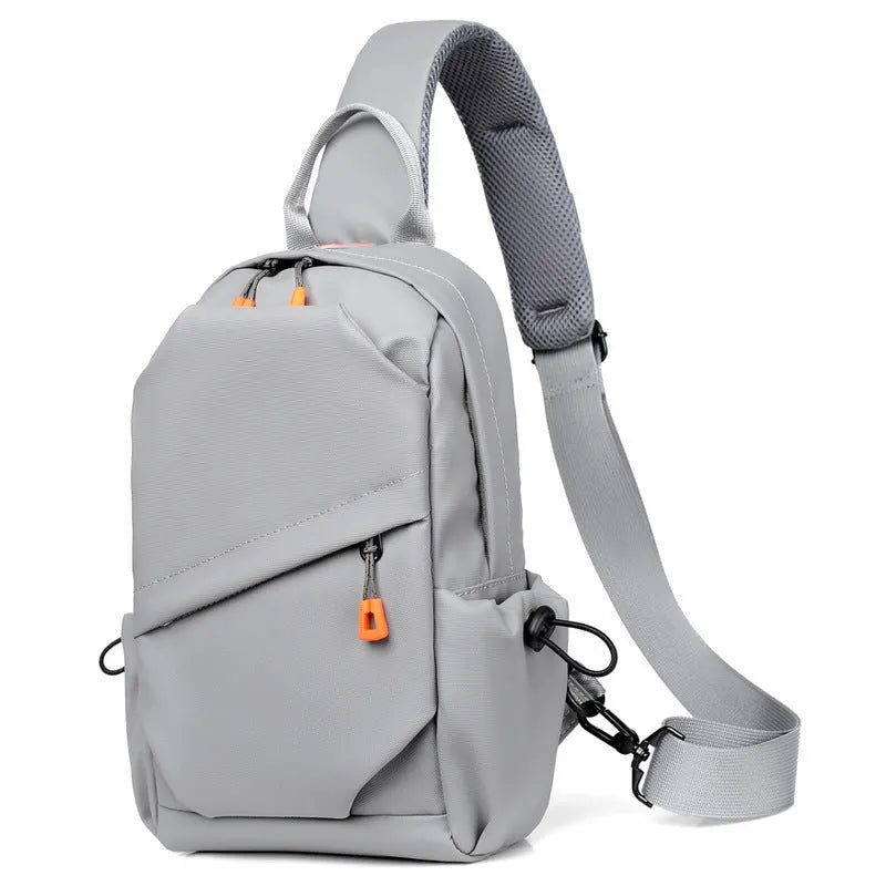 Men's black waterproof polyester crossbody bag with single shoulder strap and simple casual design