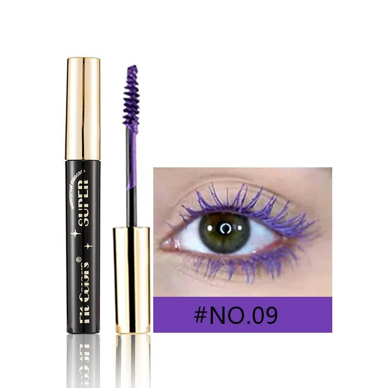 Colourful mascara tube and wand with vibrant shades for dramatic Christmas and stage eye makeup.
