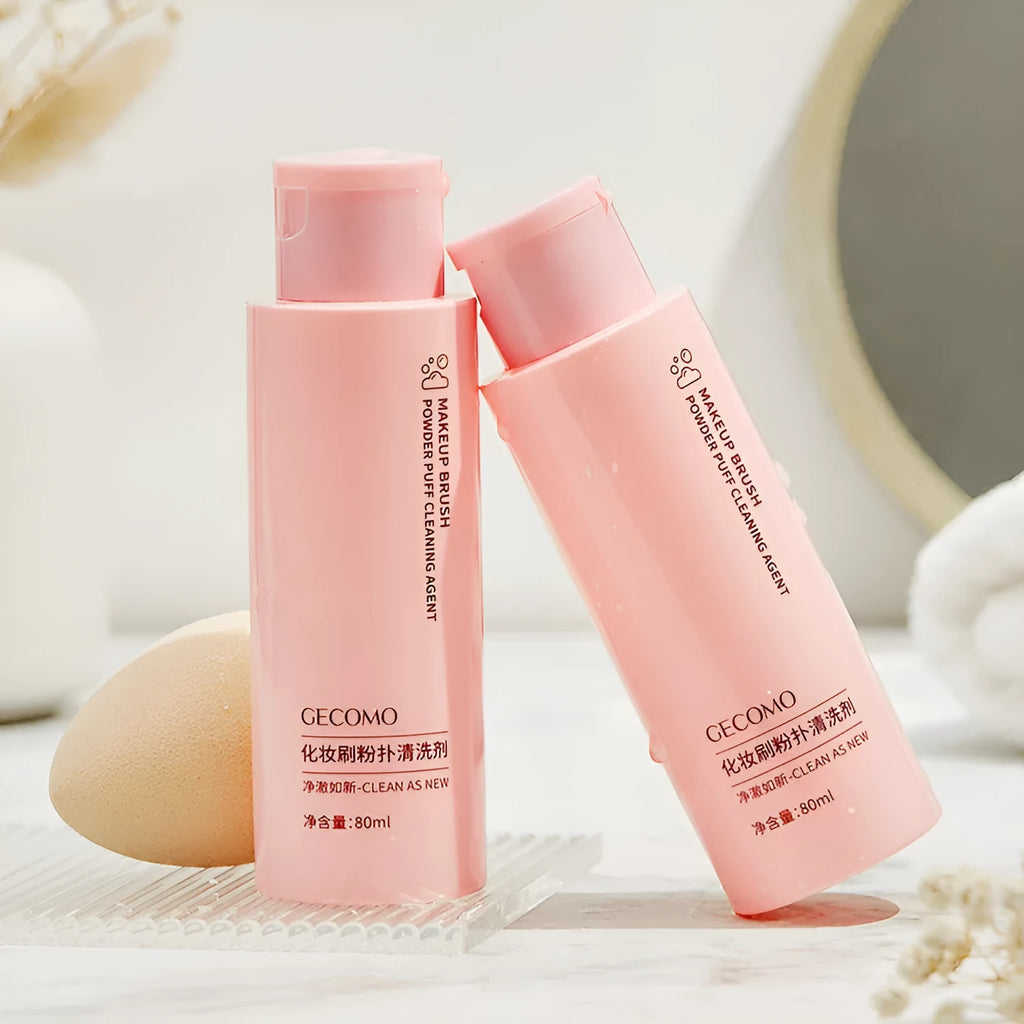 Makeup tool cleaning set with 80ml detergent bottle and 75ml wash-free spray bottle