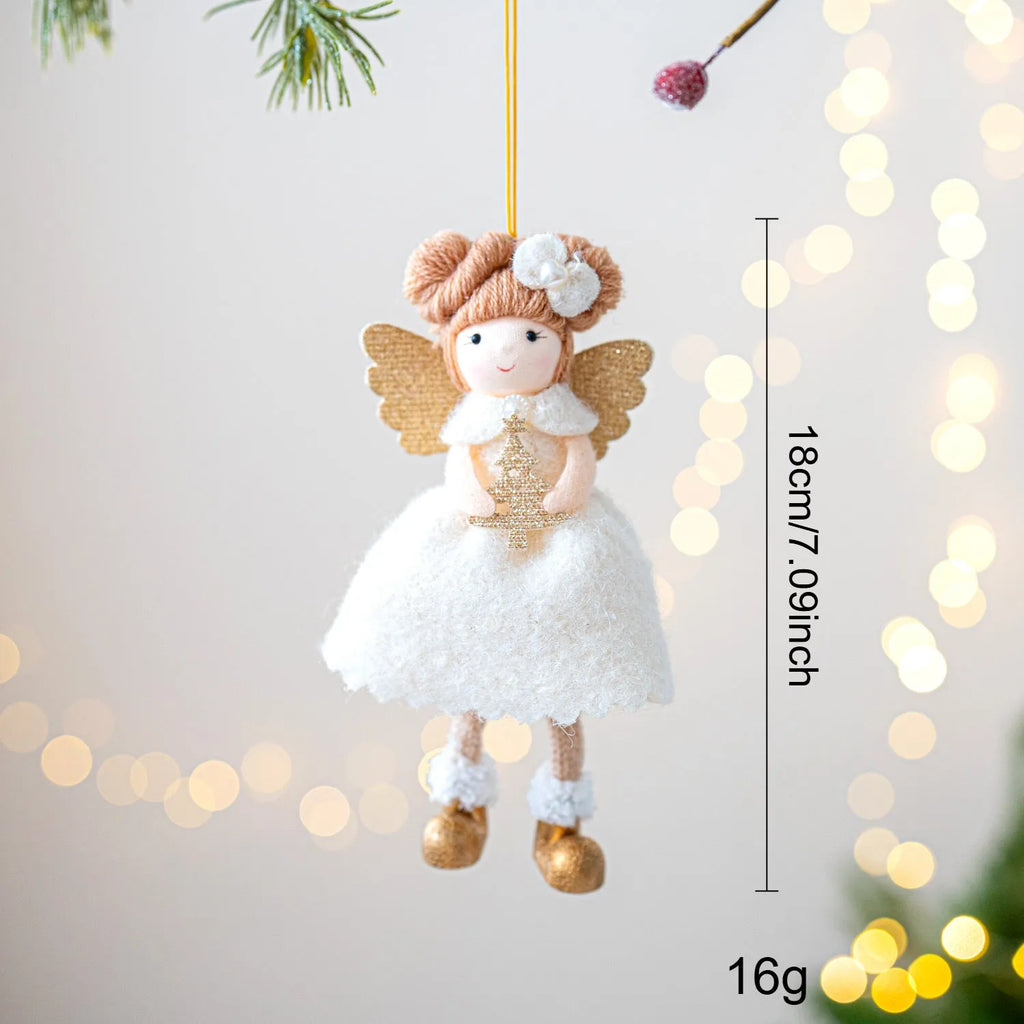 Pink and white cloth angel wings plush pendant Christmas ornament