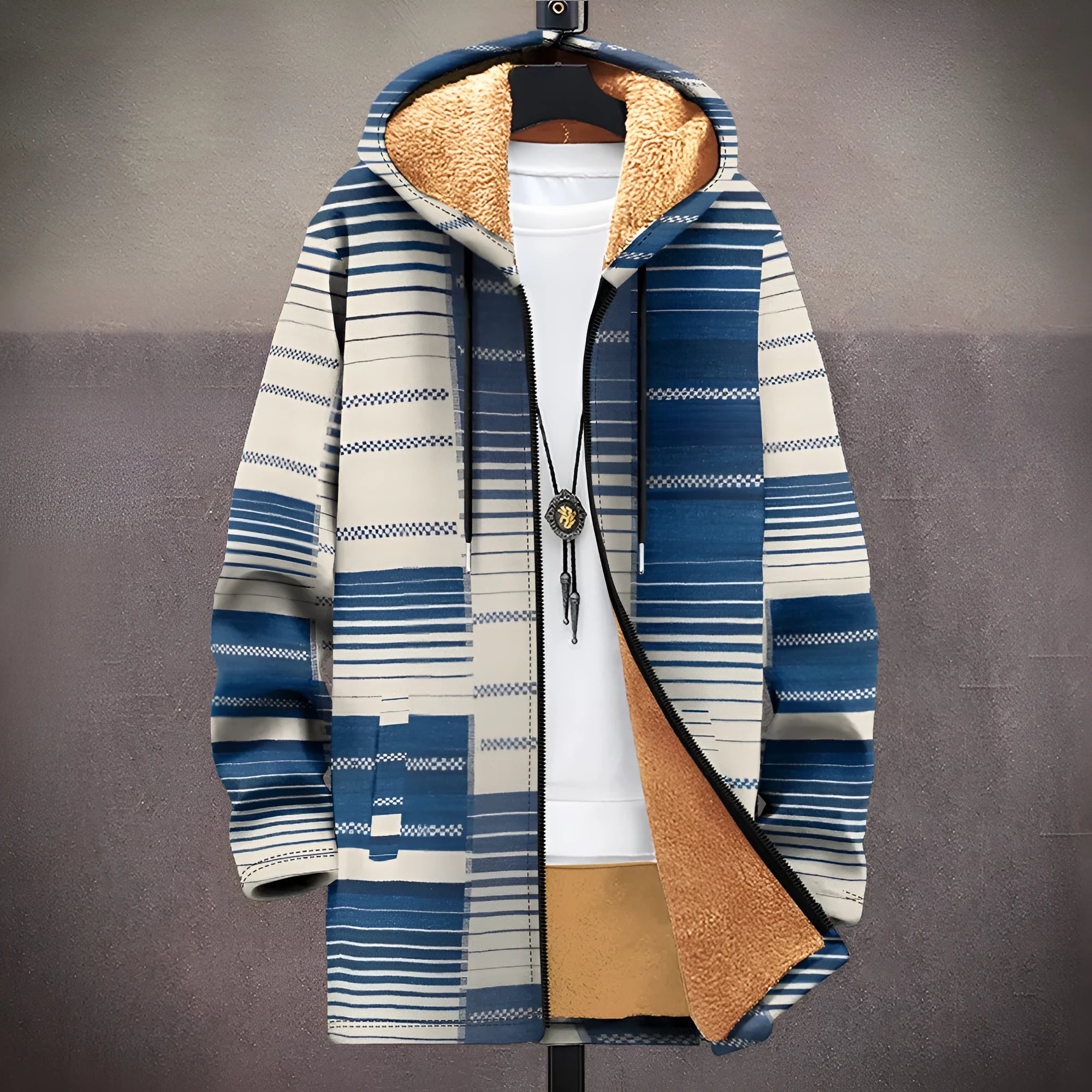 Men's hooded zip-front cardigan with multicolour digital print pattern in loose fit