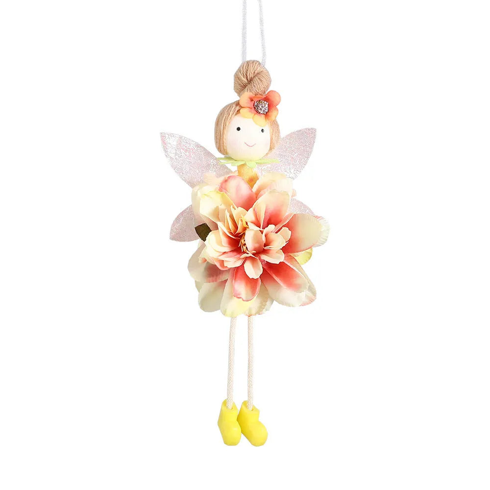 FARCENT cloth flower angel girl elf pendant for Easter decoration in pink, green, or yellow.