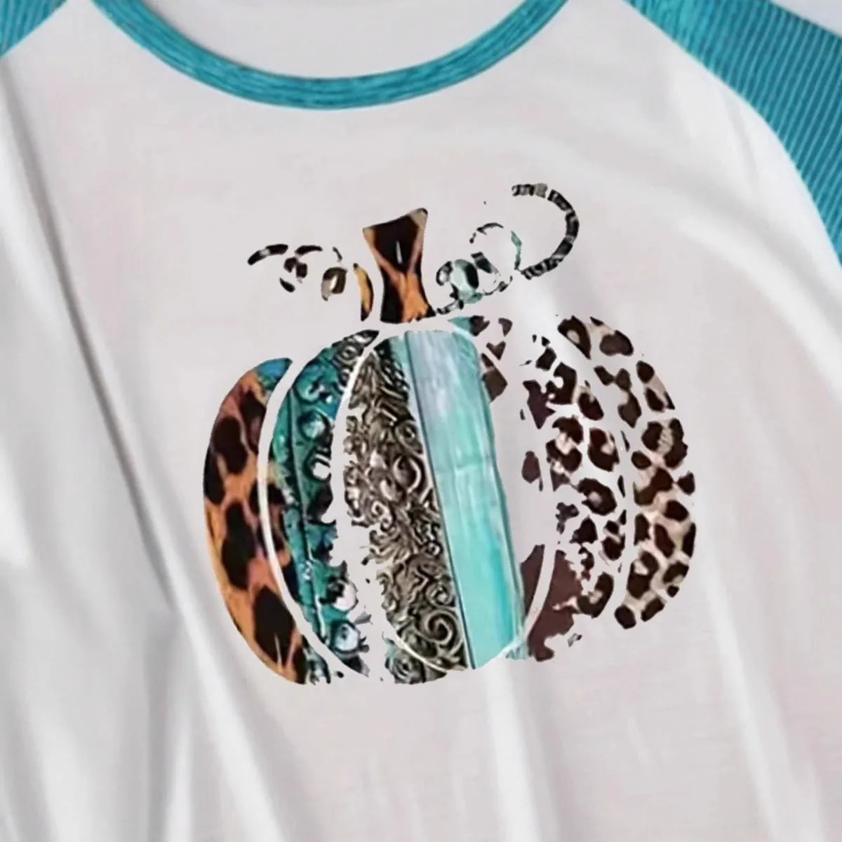 Sky blue Halloween pumpkin 3D printed casual T-shirt with long sleeves