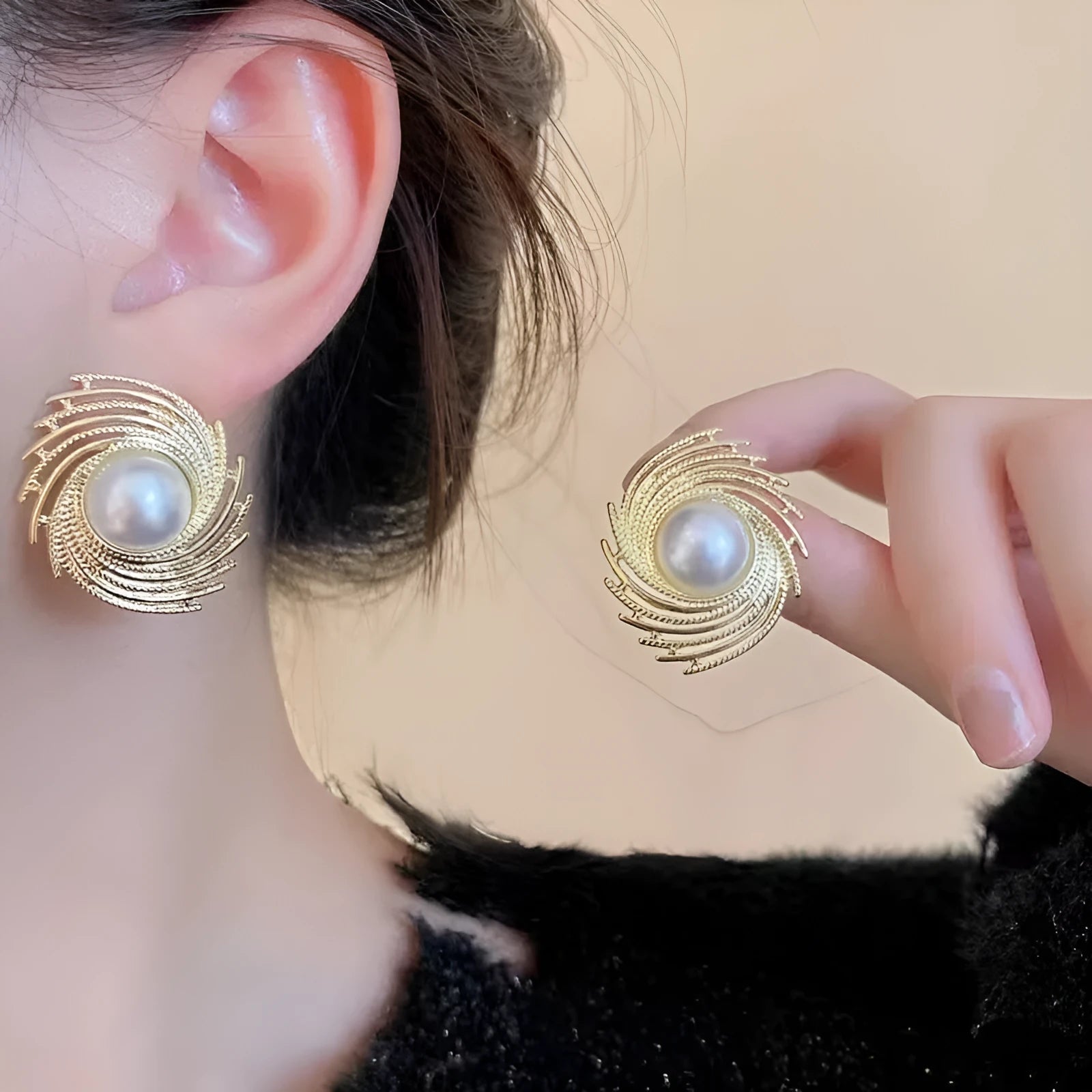 Flower shaped vintage earrings with exaggerated pearl centres and irregular design elements