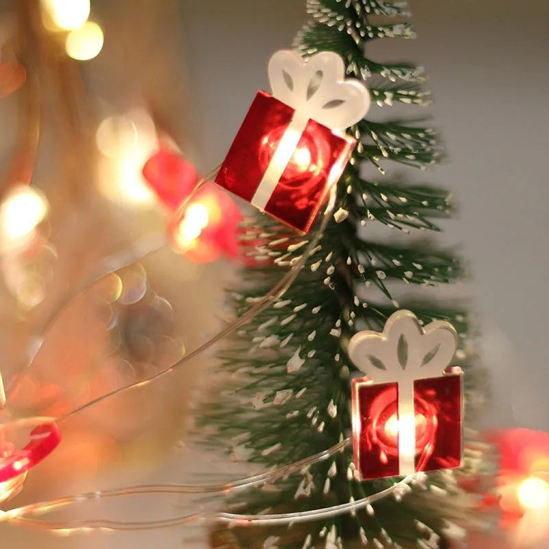 LED copper wire Christmas decoration lamp with 20 warm white lights in gift bell tree maple leaf elk crutch shapes on 2m string