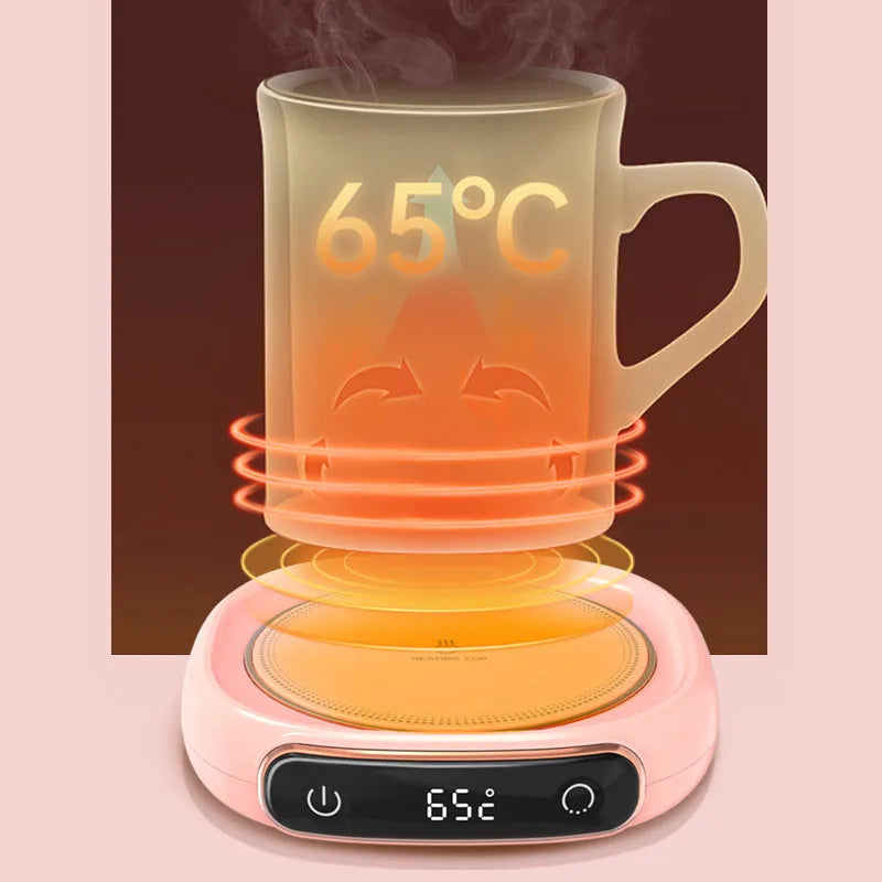 White electric mug warmer heating coaster on desk USB powered 130x110mm