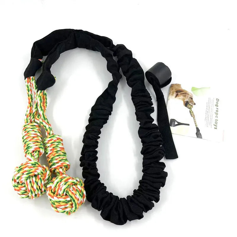 Cotton thread dog tug of war rope toy in black, grey, or red colour for interactive play