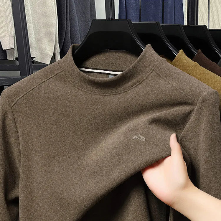 Men's crew neck loose long sleeve t-shirt in solid colour polyester, front view, available in six colours
