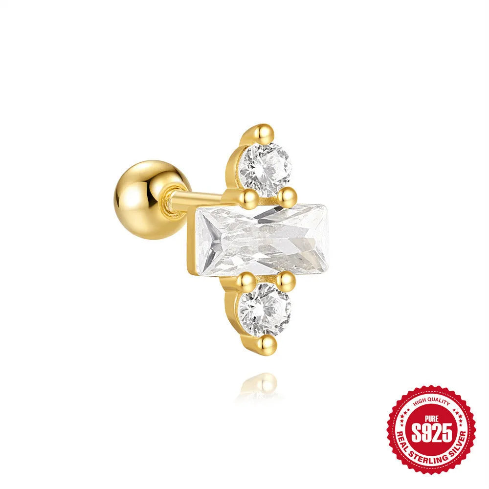 S925 sterling silver flower stud earrings with red gravel stone and gold electroplated finish