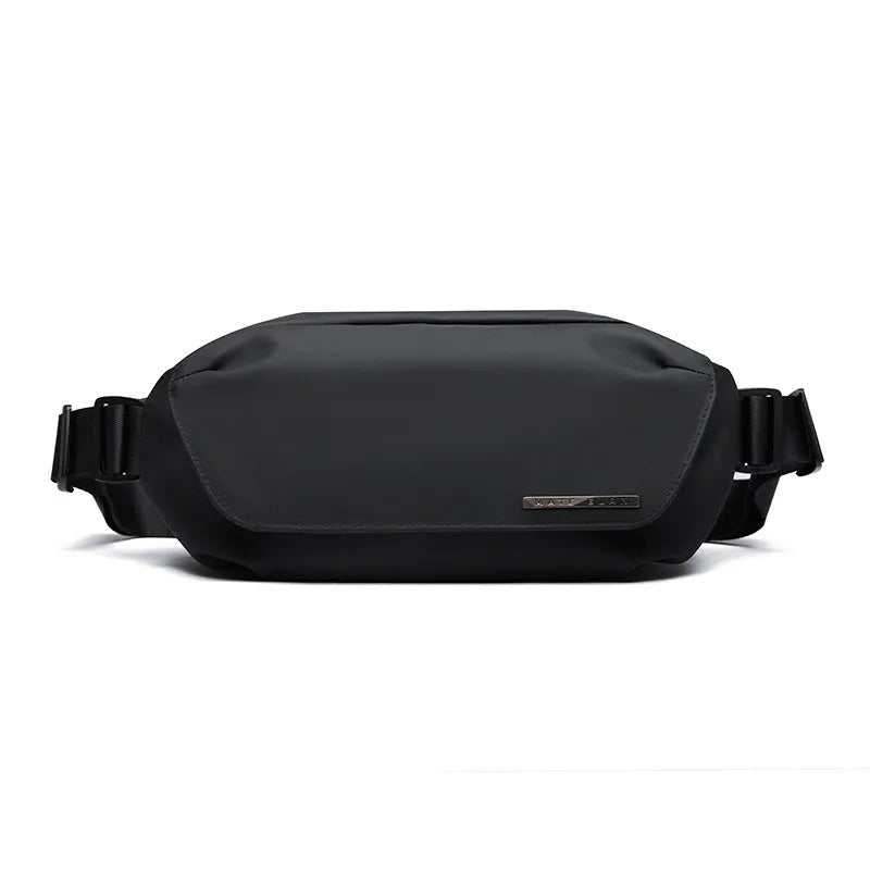 Black Oxford cloth mens messenger bag with cross-body strap and street trend styling