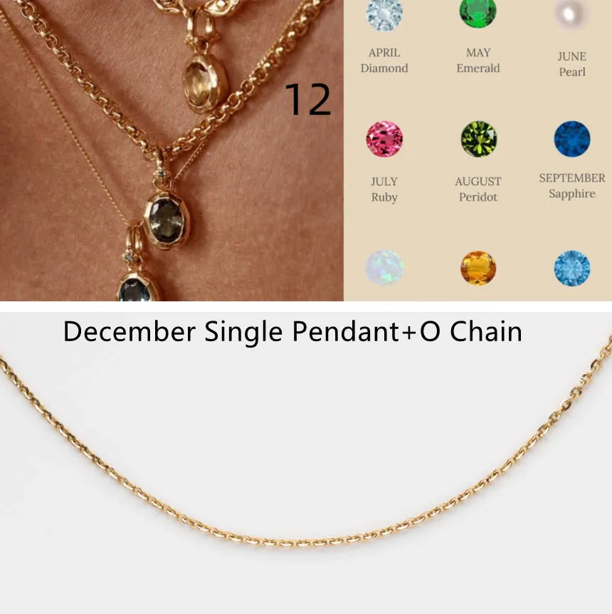 Stainless steel birthstone necklace with moon stone love pendant on copper O-ring chain, electroplated finish, geometric shape