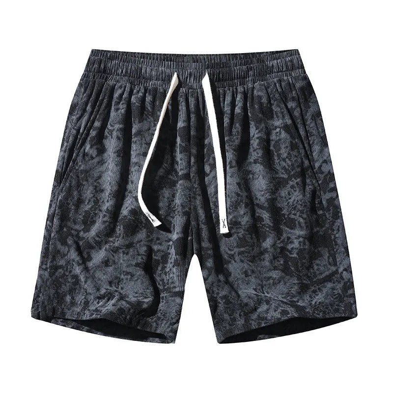 Men's camouflage pattern corduroy athletic shorts with high waist and straight leg design