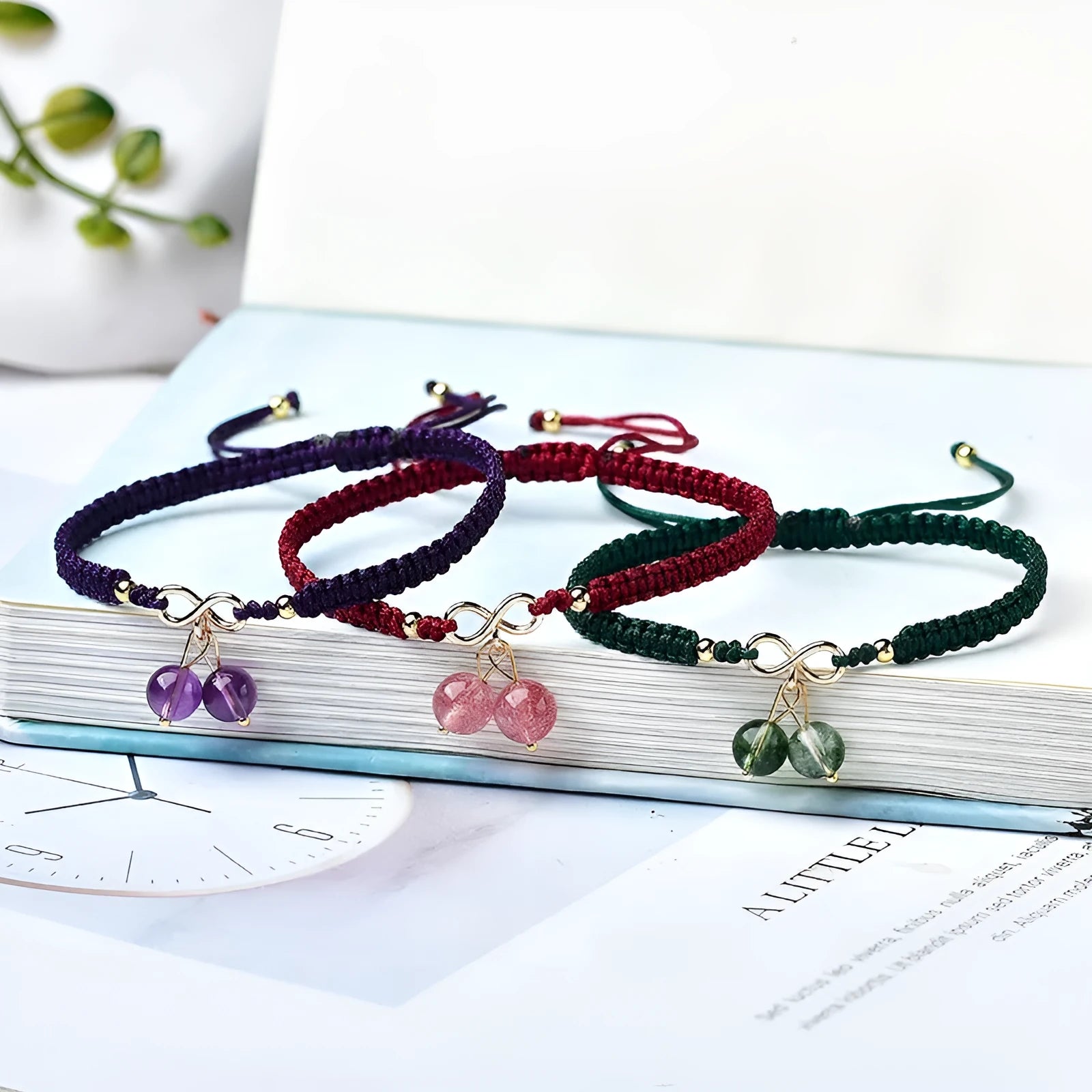 Natural Strawberry Quartz cherry bracelet for women with fruit-shaped crystal beads on adjustable band
