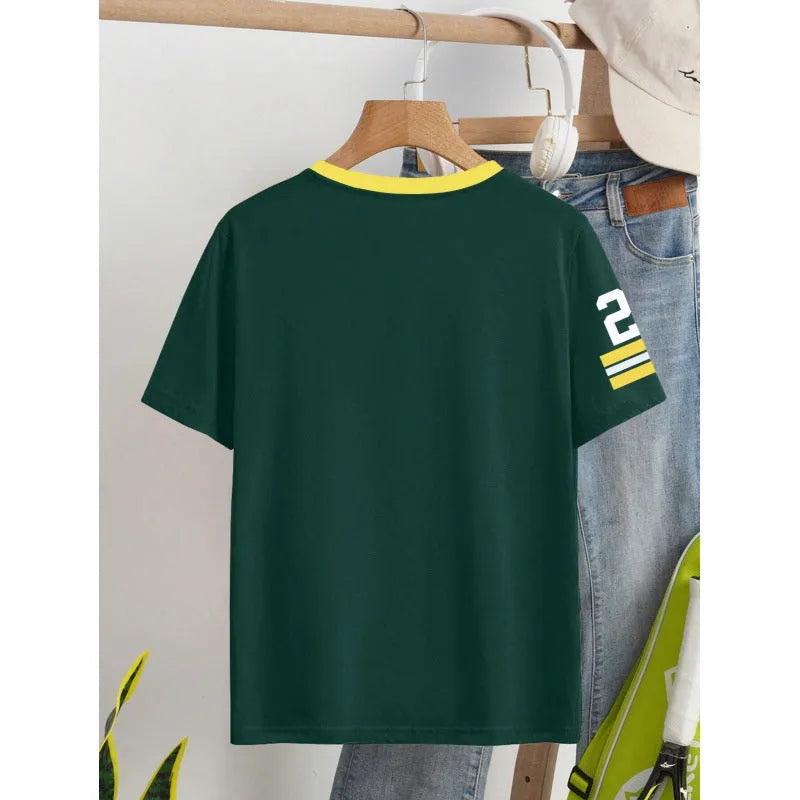 Cotton loose fit T-shirt with digital printed letter pattern in red colour option