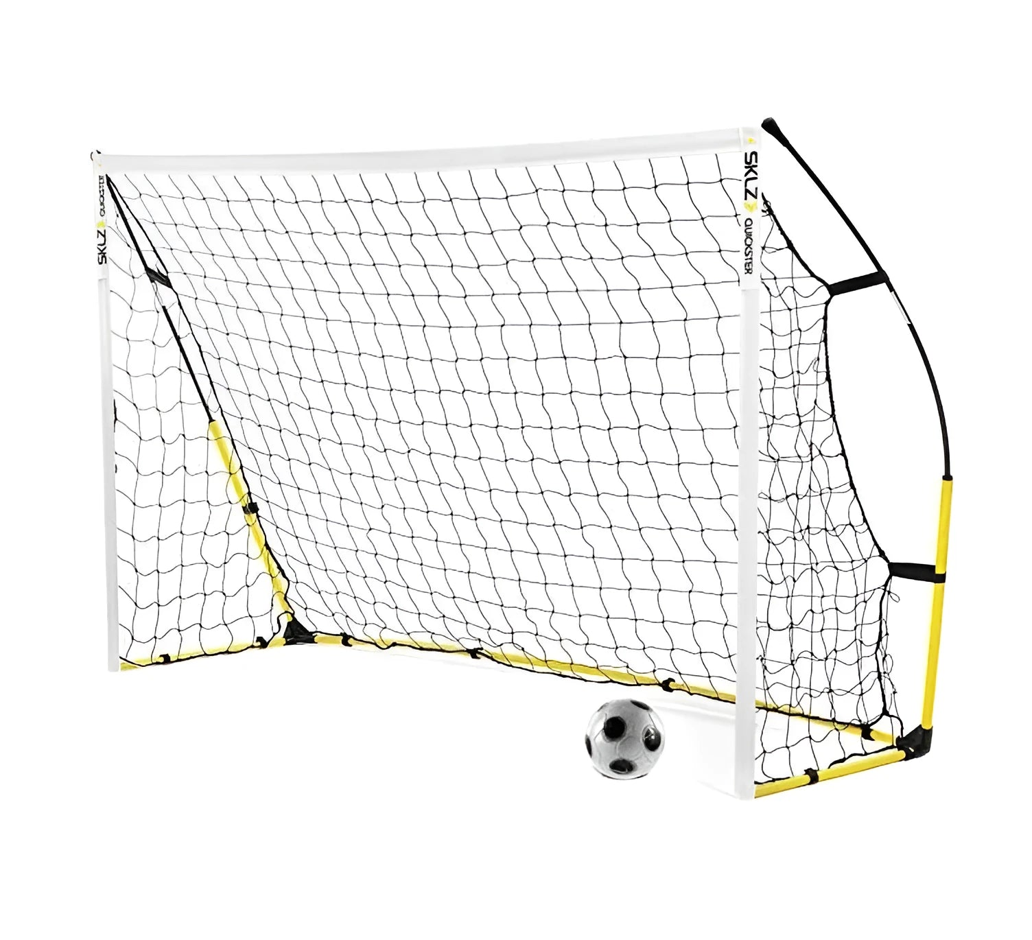 Portable yellow quick assembly football net for children training, size L, with goal frame and netting